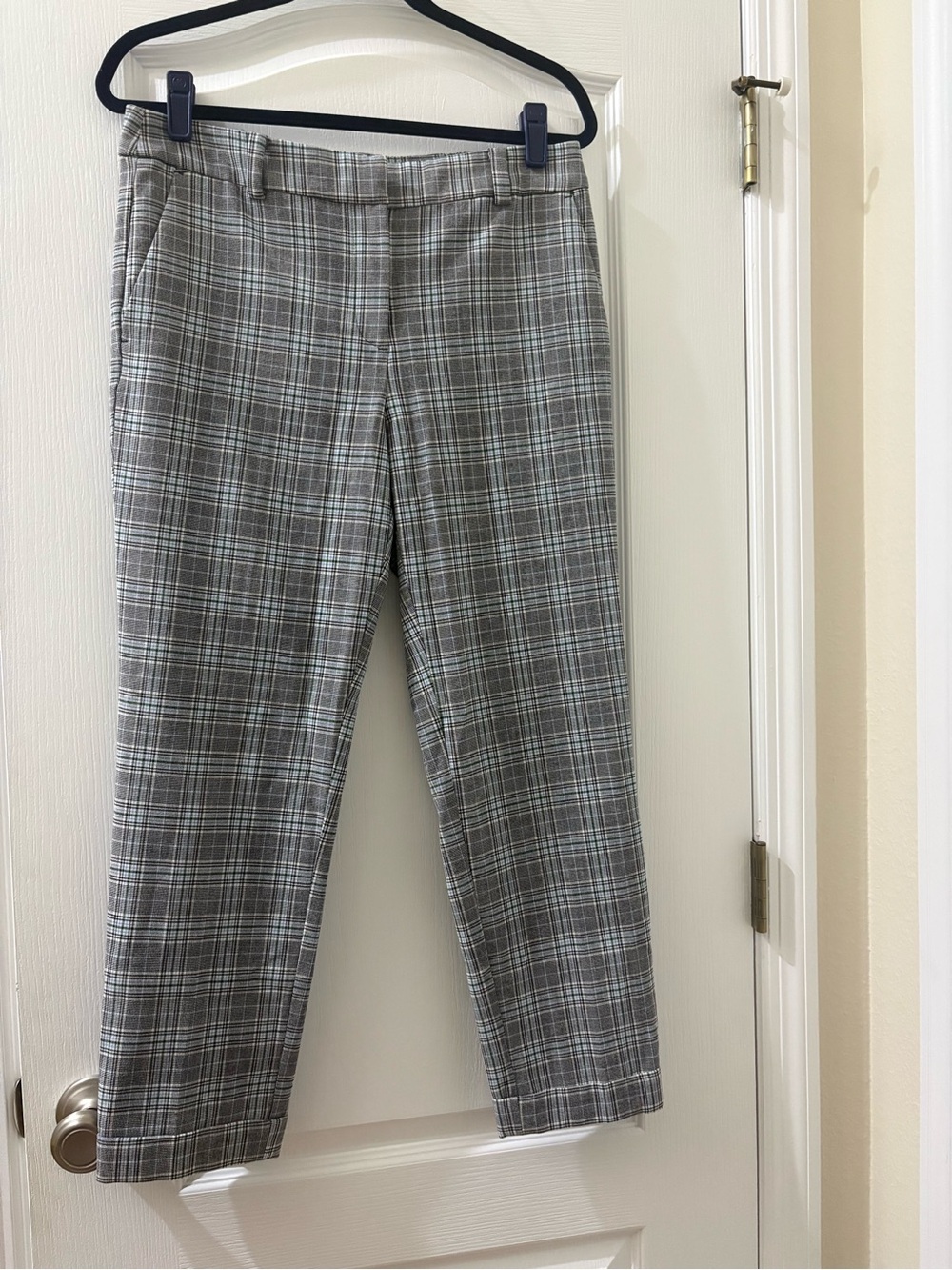 LOFT Gray Plaid Straight-Leg Pants